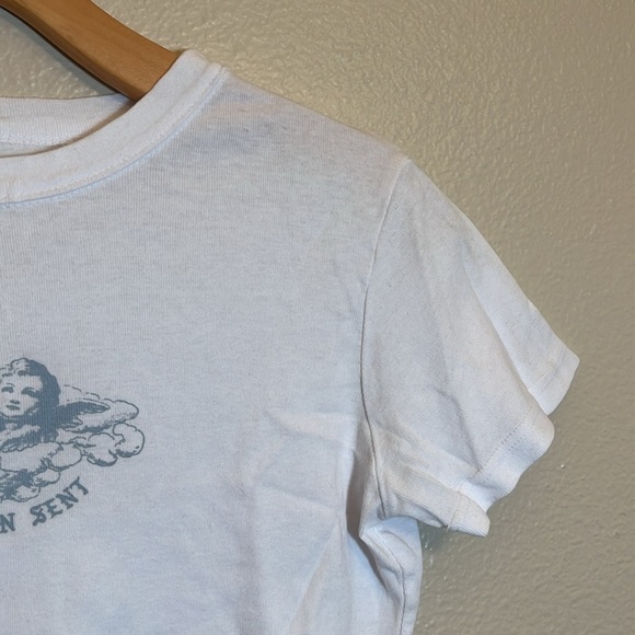 John Galt Brandy Melville White Heaven Sent Cropped Shirt - Picture 5 of 9